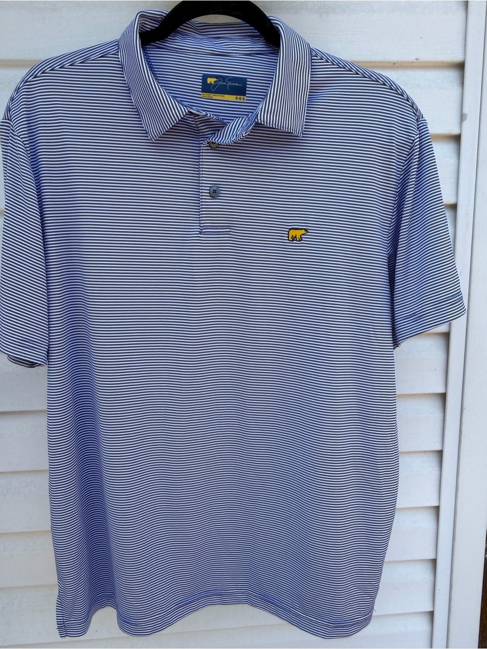 Jack Nicklaus Golden Bear Men’s Medium Blue White Stripe Golf Polo Shirt